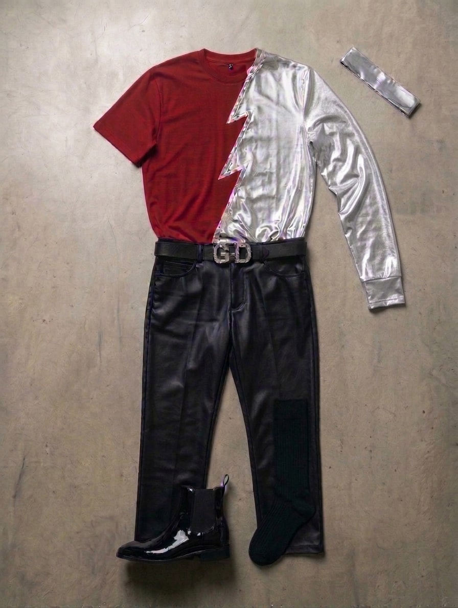 Ray Rayson — red tee, silver jacket, leather pants